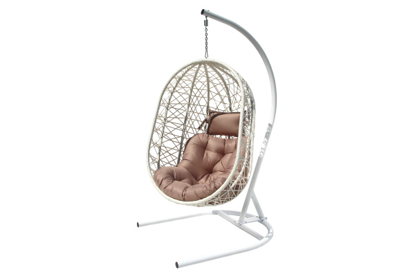 Кресло подвесное Кокон XL (стойка+основание.бел.,корзн.бел.,подуш.беж. 3уп. (В))