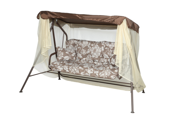 Качели садовые 2-х местные Невада с москитной сеткой(каркас коричневый, м/э  коричневый рис.цветы)1 