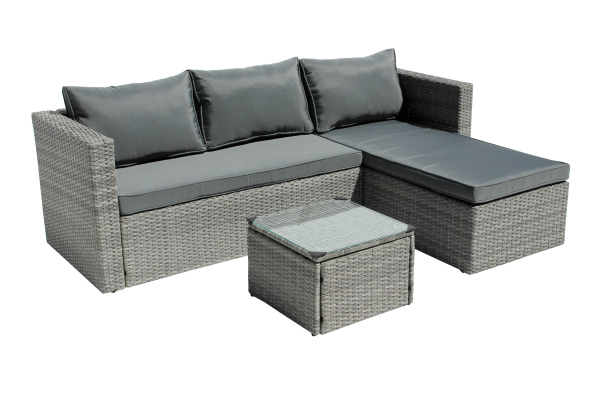 Набор мебели Окланд  1 уп. (стол стекло+2 дивана ротанг серый, подушки серые) 