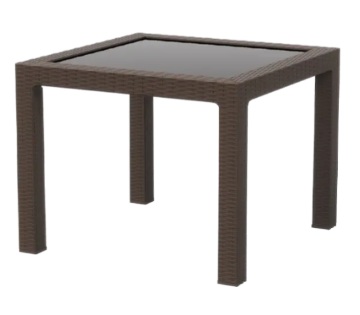 Стол пластиковый RATTAN 95x95см квадратный со стеклом (коричневый)