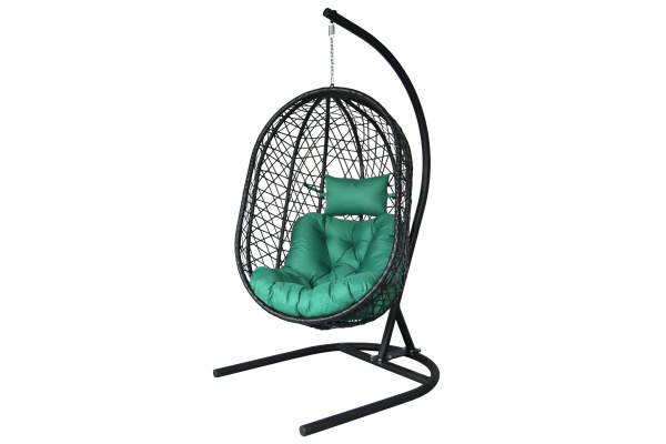 Кресло подвесное Кокон XL (стойка+основание.черн.,корзн.черн.,подуш тём-зеленый. 3уп. (В))