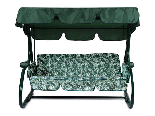 Качели садовые 3-х местные Марли(каркас зеленый, м/э зеленый рис.цветы)1 уп.(Т)