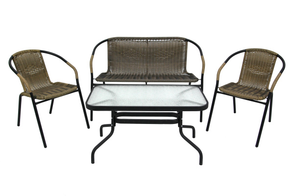 Набор мебели Марсель делюкс  (2 стула+диван+стол 90х50см, каркас черн, ротанг желто-черный) 