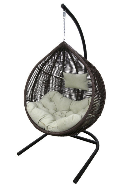 Кресло подвесное Флорес (стойка+основание черн, корз.коричневая, подуш.estera-хамелеон. 3уп. (В))