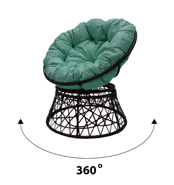 Кресло для отдыха Папасан Адис вращ 360 ротанг искусст 1уп. (чер, подушка зеленая) (М) 