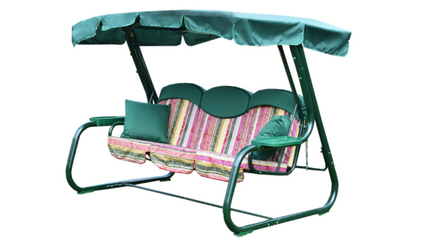 Качели садовые 3-х местные Мастак(каркас зеленый, м/э разноцветный рис.полоска)2 уп.