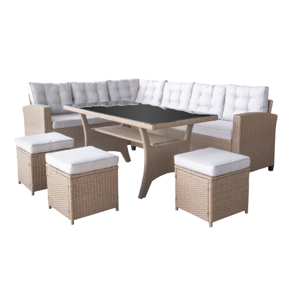 Набор мебели Версаль New  3 уп.(ротанг бежевый, подушки темно-беж.) 