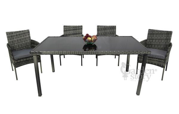 Набор мебели Нестор  2 уп. (стол + 4 стула ротанг серый, подушки серые) 