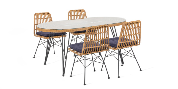 Набор мебели Габриел  4 уп.(4 стула Габриел 2 уп.+стол обеден.160 см 2 уп., каркас черн, ротанг беже