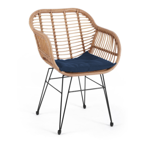Стул  Адриан (сиденье ротанг беж.+ножки+подушка синяя) УЦЕНКА