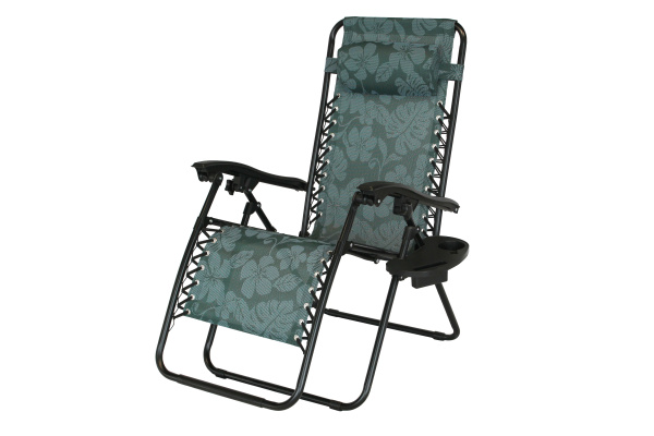 Кресло -шезлонг Фиеста с подстаканником (2шт.в упаковке (каркас черный, ткань зеленая с узором)) 