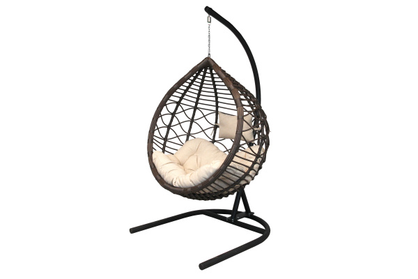 Кресло подвесное Вирджиния (стойка+основание.черн.,корзн.корич.,подуш.песочн. 3уп. (В))