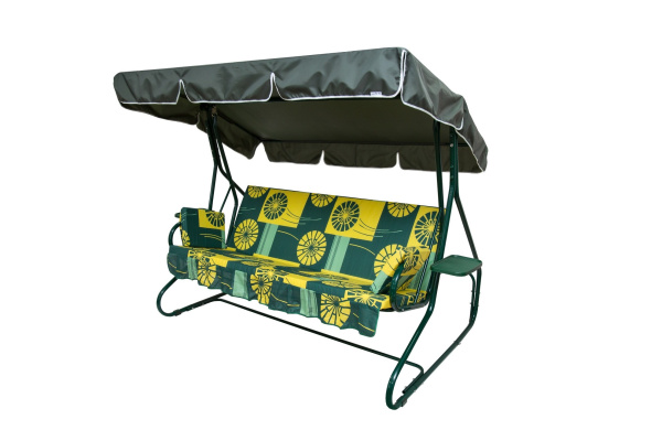 Качели садовые 3-х местные Люкс 2(каркас зеленый, м/э зеленый, желтый рис.цветы)1 уп.