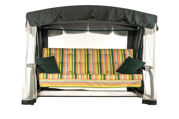 Качели садовые 4-х местные Саванна(каркас зеленый, м/э разноцветный рис.полоска)2 уп.