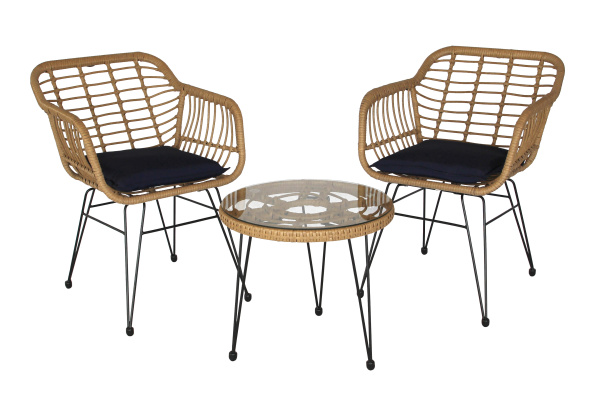 Набор мебели Адриан Мини  (2 стула+стол Ø52см, каркас черный, ротанг беж.) 