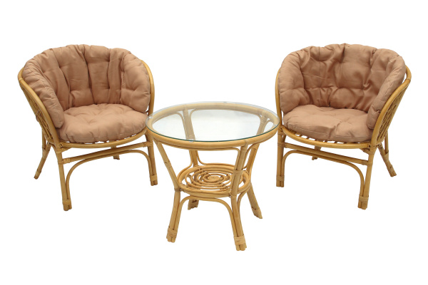 Набор мебели Багамы Премиум мини  (2кресла+стол (2 уп.), каркас медовый, подушки бежевые) 