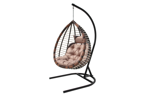 Кресло подвесное Шарм (стойка+основание черн, корз.корич-белое, подуш.беж. 3уп. (В))