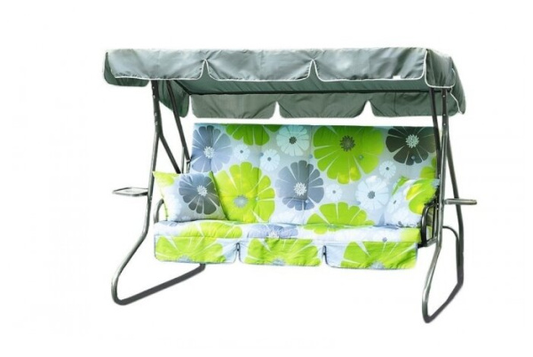 Качели садовые 3-х местные Люкс 3(каркас серый, м/э разноцветный рис.цветы)1 уп.