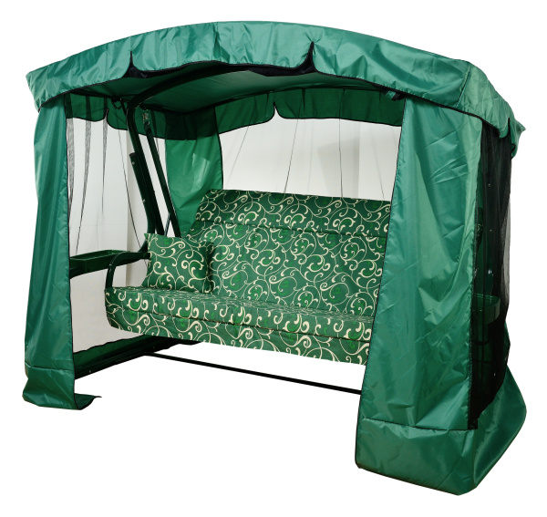 Качели садовые 3-х местные Ранго(каркас зеленый, м/э зеленый рис.вензель)2 уп.