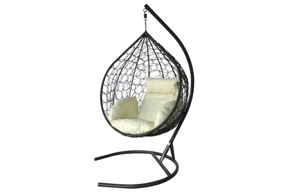 Кресло подвесное Сфера Лайт (стойка+основание.корич.,корзн.корич.,подуш.беж. 3уп. (Б))