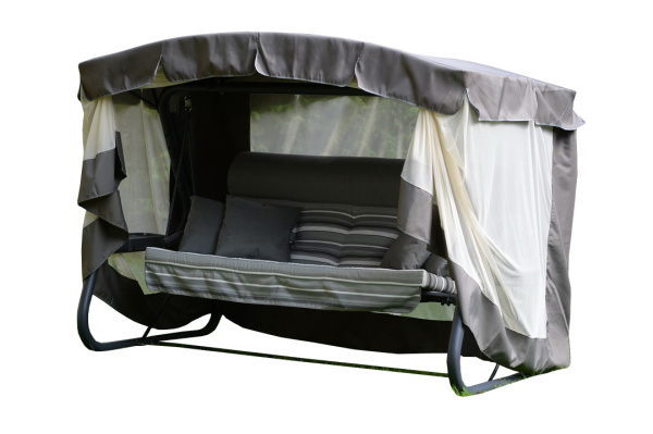 Качели садовые 4-х местные Александрия (каркас серый, м/э серый рис.полоска)2 уп.