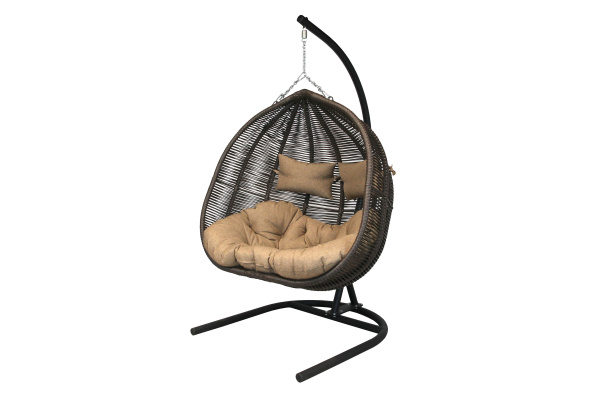 Кресло подвесное двухместное Флорес (стойка+основание черн, корз.кор., подуш.терракот. 3уп. (В))