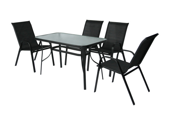 Набор мебели Сан-Ремо  (4 кресла кор.2+стол 120х70см, каркас черный, сиденья черные) 