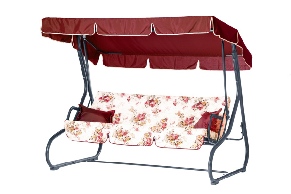 Качели садовые 3-х местные Новара(каркас антрацит, м/э бежевый рис.цветы)1 уп.