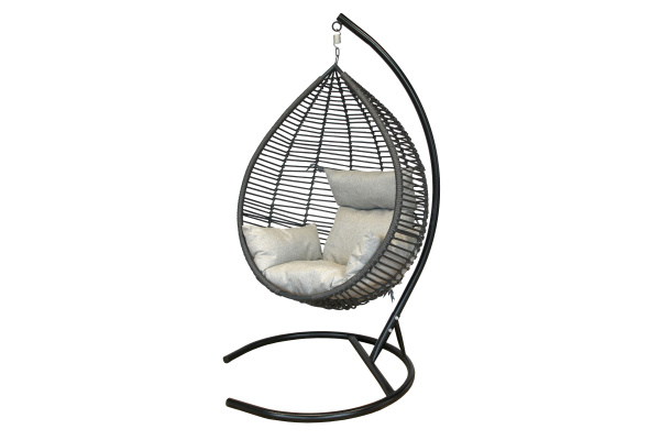 Кресло подвесное Элис (стойка+осн.черн.,корзн.серая.,подуш.сер. 3уп.(М))