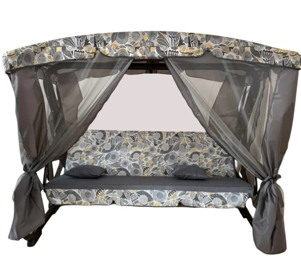 Качели садовые 3-х местные Секвойя(каркас антрацит, м/э серый рис.цветы)2 уп.