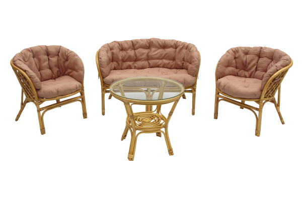 Набор мебели Багамы Премиум  (диван+2кресла+стол (2 уп.), каркас медовый, подушки бежевые) 