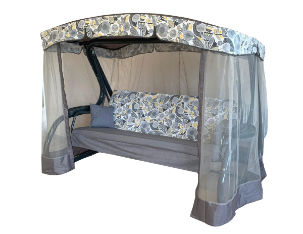 Качели садовые 3-х местные Секвойя(каркас антрацит, м/э серый рис.без рисунка)2 уп.