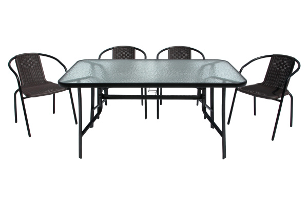 Набор мебели Луис  (4 стула+стол 90х150 см, каркас черн, пластик коричн.) 