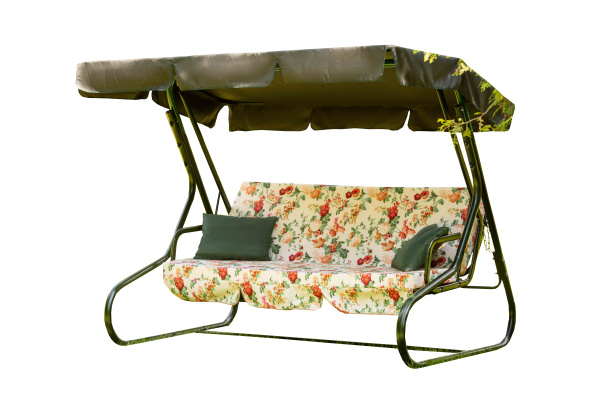 Качели садовые 3-х местные Новара(каркас зеленый, м/э разноцветный рис.цветы)1 уп.