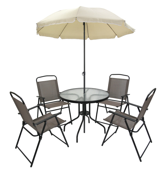 Набор мебели Ялта складной со спинкой 1 уп. (4 кресла+стол+зонт)(каркас черн, ткань бежевая) УЦЕНКА 