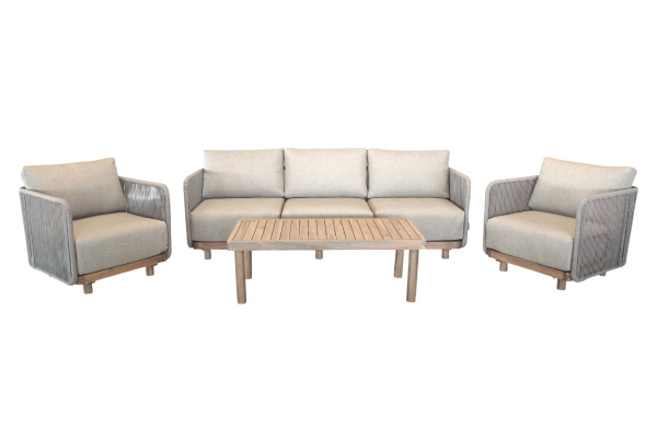 Набор мебели Берта  2 уп.(стол+2 кресла, диван, серый, подушки бежевые) 