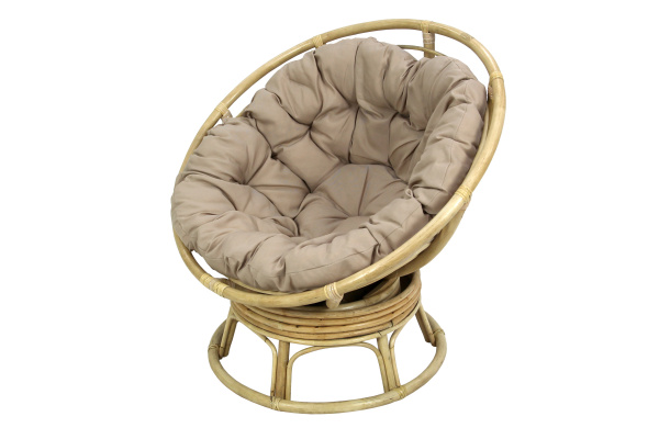 Кресло -качалка вращающееся Папасан Roker D110 (каркас медовый 2 части, подушка беж) 