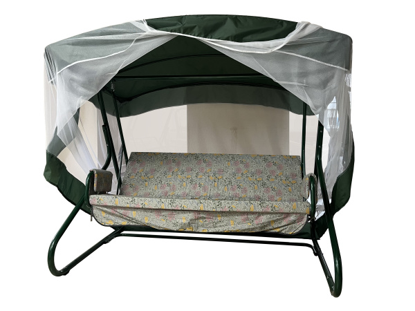 Качели садовые 3-х местные Грация с москитной сеткой(каркас зеленый, м/э разноцветный рис.ветки)2 уп