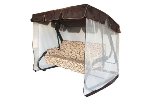 Качели садовые 3-х местные Катрин(каркас коричневый, м/э бежевый рис.вензель, листья)1уп (Т)