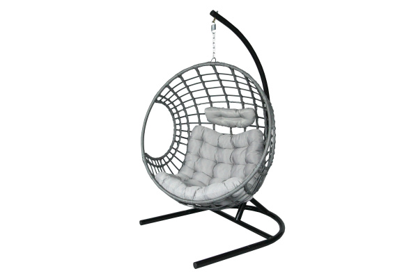 Кресло подвесное Лондон (стойка+основание.черн.,корзн.серая.,подуш.серая, 3 уп. (Б))