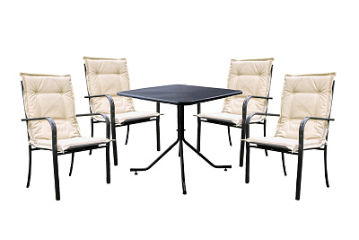 Набор мебели Ницца  (4 стула+стол 84х84см, каркас черный, подушки бежевые) 