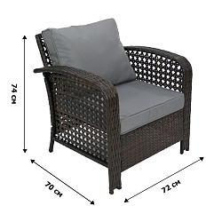 Набор мебели Норд  2 уп. (стол+2кресла+диван ротанг коричневый, подушки серые) 