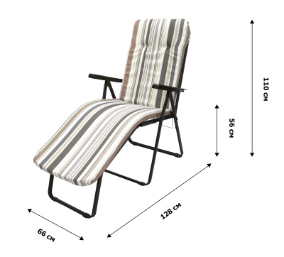 Кресло -шезлонг Леонардо 1 шт. в уп. (каркас коричневый, ткань корич.-сер. полоска) 
