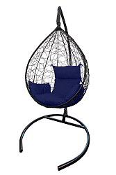 Кресло подвесное Сфера Лайт (стойка+осн.черн.,корзн.чер.,подуш.синяя. 3уп.(М))