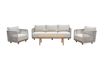 Набор мебели Берта  2 уп.(стол+2 кресла, диван, серый, подушки бежевые) 