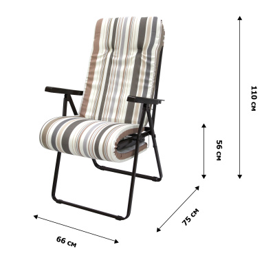 Кресло -шезлонг Леонардо 1 шт. в уп. (каркас коричневый, ткань корич.-сер. полоска) 