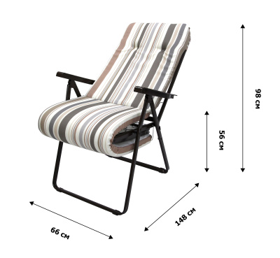 Кресло -шезлонг Леонардо 1 шт. в уп. (каркас коричневый, ткань корич.-сер. полоска) 