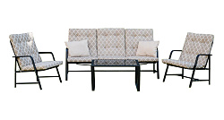Набор мебели Глория-2  1уп (диван+2кресла+прямоуг.стол) (каркас черный, подушки бежевые рис.узор) 