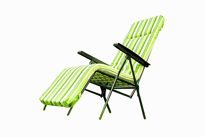 Кресло -шезлонг Альберто-2 (в уп.2 шт.)(каркас зеленый, ткань зелено-белая полоска) 