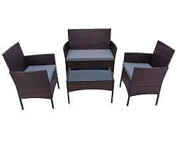 Набор мебели Доминика  1 уп. (стол+2кресла+диван ротанг темно-коричневый, подушки темно-серые) 